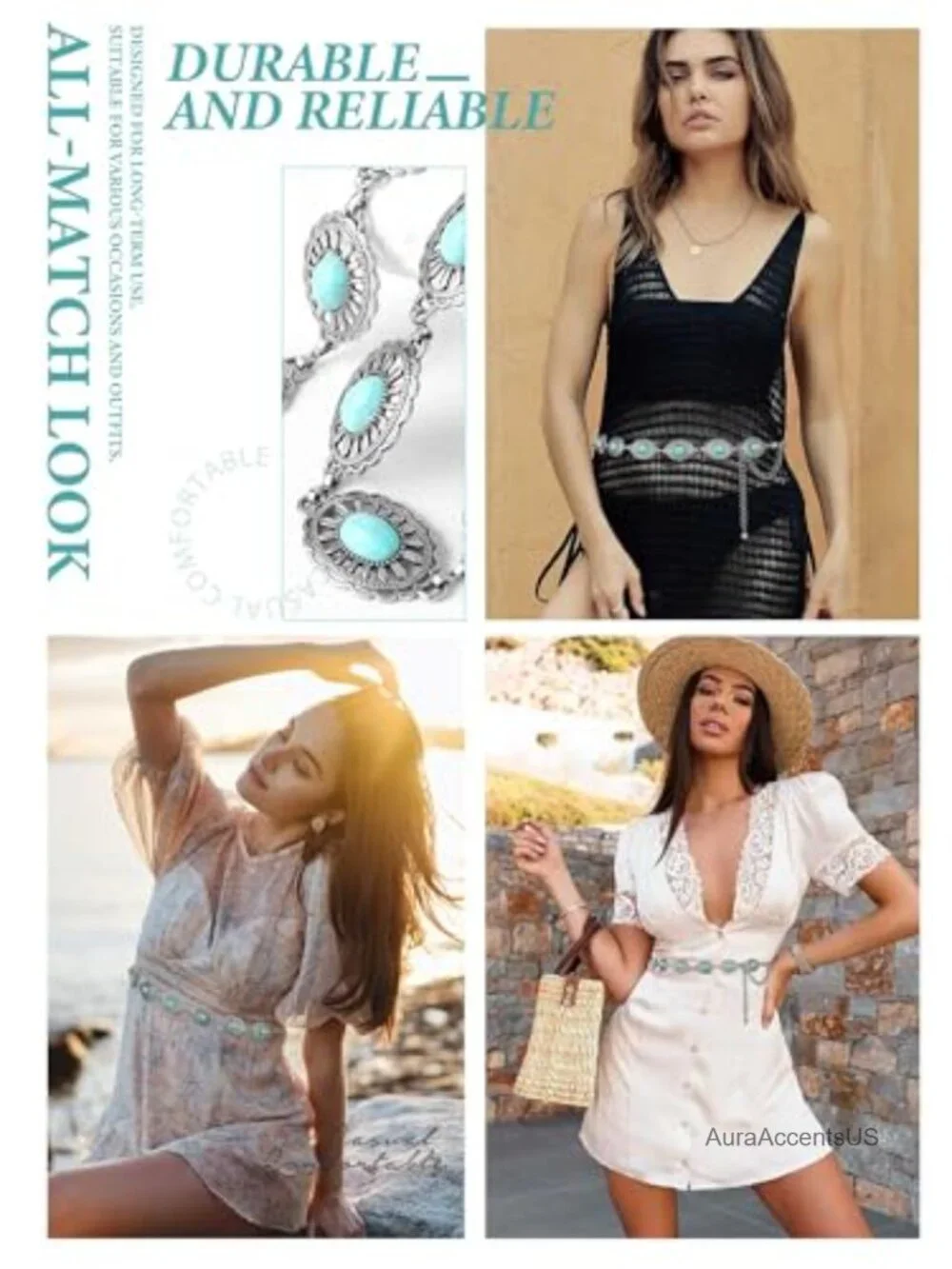 Western Waist Chain Belt Metal Concho Belt for Women Cowgirl Boho Dress Jean